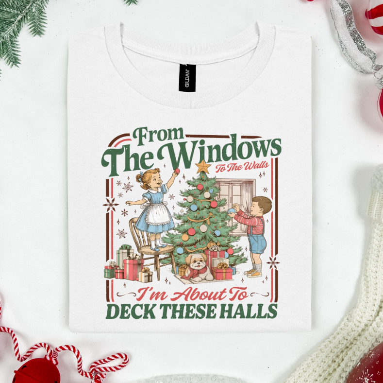 "From the Windows to the Walls” Vintage Christmas T-Shirt – Funny Holiday Retro Tee