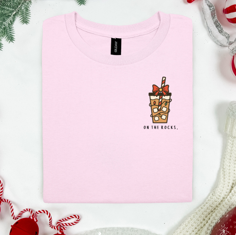 "On The Rocks” Iced Coffee Christmas T-Shirt – Cute Holiday Minimalist Tee