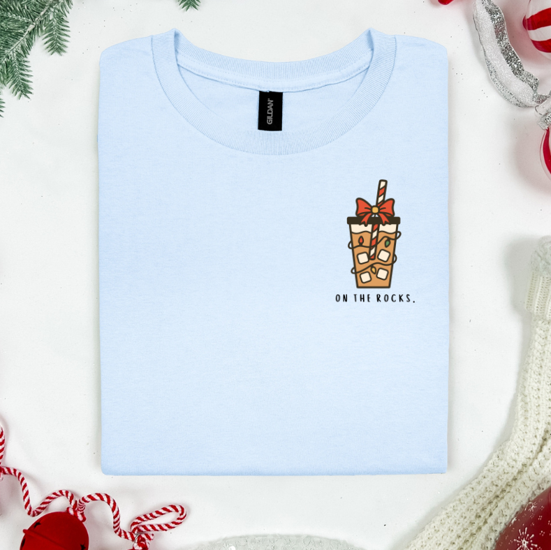"On The Rocks” Iced Coffee Christmas T-Shirt – Cute Holiday Minimalist Tee