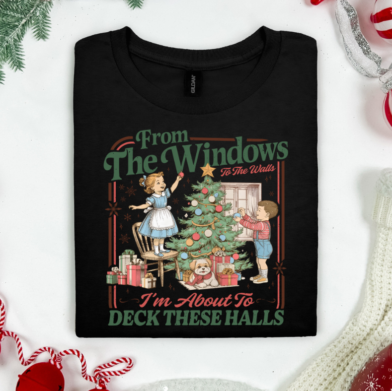 "From the Windows to the Walls” Vintage Christmas T-Shirt – Funny Holiday Retro Tee
