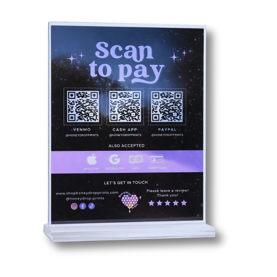 Custom 8.5” x 11” Acrylic Scan to Pay Sign Display